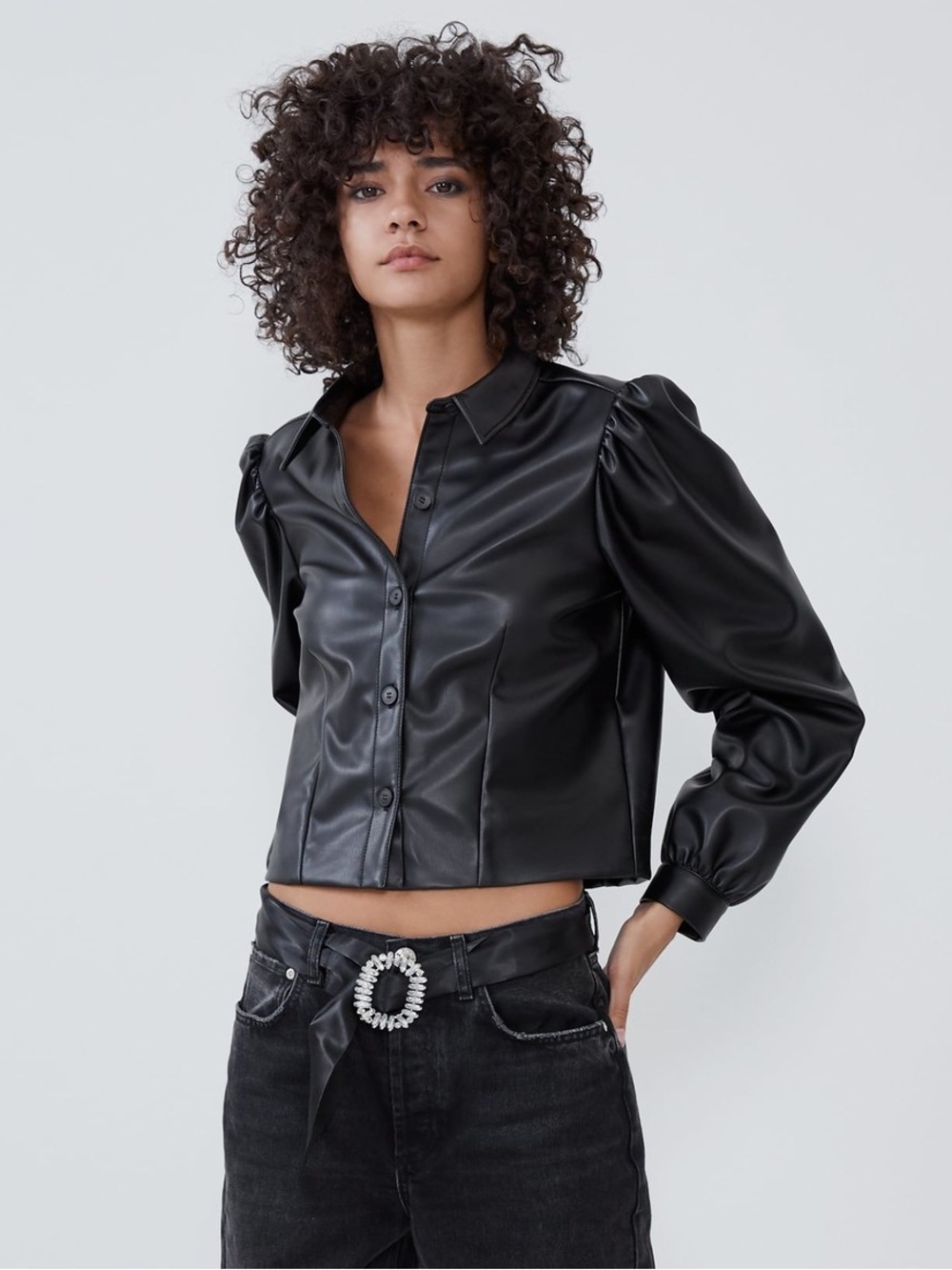Zara faux leather button up
